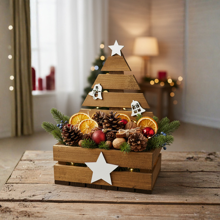 Braune Holzkiste Weihnachten mit Tannenbaum (30x20x40 cm) | GoodFreshDecor