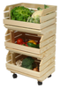 Obsthorde aus Holz, 3 Stapelkisten aus Naturholz zur Aufbewahrung von Obst und Gemüse, auf Rollen, praktisch und vielseitig einsetzbar, Set mit Montageanleitung