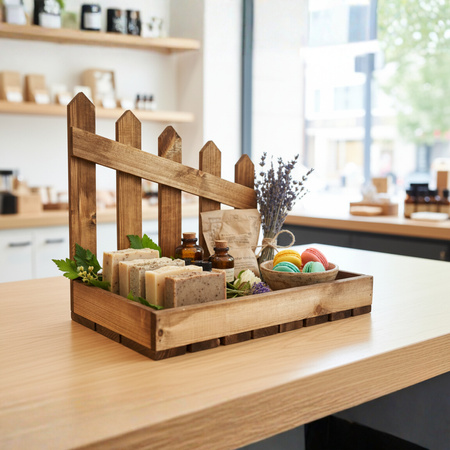 Brauner Holz Organizer mit Deko-Zaun "Ranch" | 40x26x34,5 cm | GoodFreshDecor