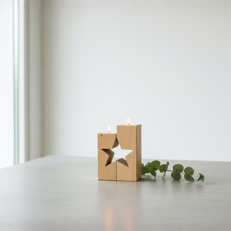 Holz Kerzenständer Set "Stern" aus massiver Buche (geölt) | GoodFreshDecor