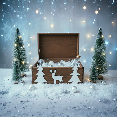 Braune Weihnachts-Holzkiste 30x20x14 cm mit 3D-Dekor | GoodFreshDecor