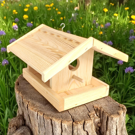 Handgefertigtes Vogelfutterhaus aus Holz 24,5x23,5x16,5 cm