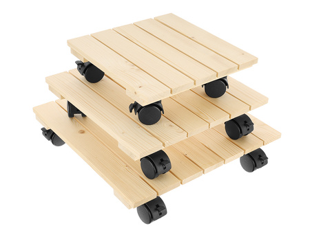 Blumentopfhalter auf Rädern, Holz 35 x 35 x 7,5 cm