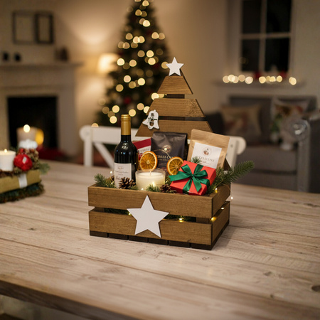 Braune Holzkiste Weihnachten mit Tannenbaum (30x20x40 cm) | GoodFreshDecor