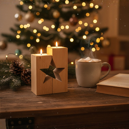Holz Kerzenständer Set "Stern" aus massiver Buche (geölt) | GoodFreshDecor