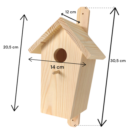 Vogelhaus aus trockenem Kiefernholz, 30,5x14x12 cm, unbehandelt