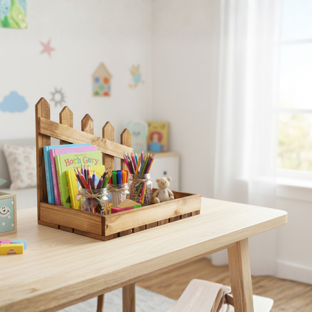 Brauner Holz Organizer mit Deko-Zaun "Ranch" | 40x26x34,5 cm | GoodFreshDecor