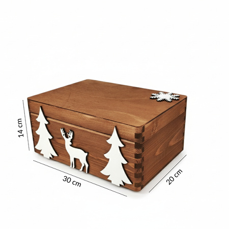 Braune Weihnachts-Holzkiste 30x20x14 cm mit 3D-Dekor | GoodFreshDecor