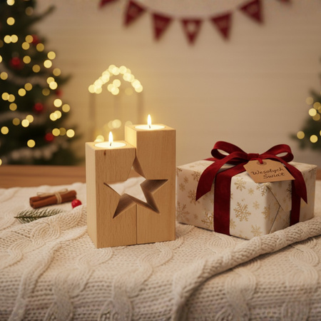 Holz Kerzenständer Set "Stern" aus massiver Buche (geölt) | GoodFreshDecor