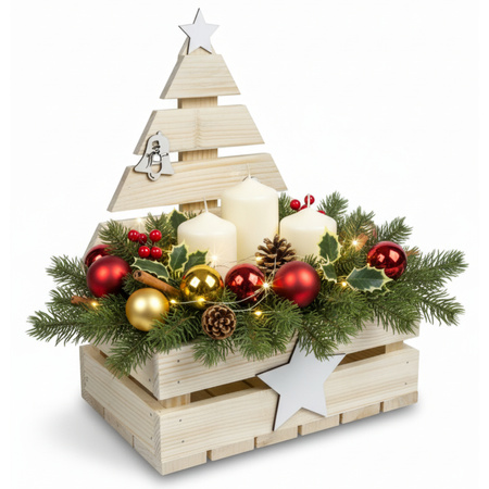Holzkiste Weihnachten mit Tannenbaum (unbehandelt) 30x20x40 cm | GoodFreshDecor